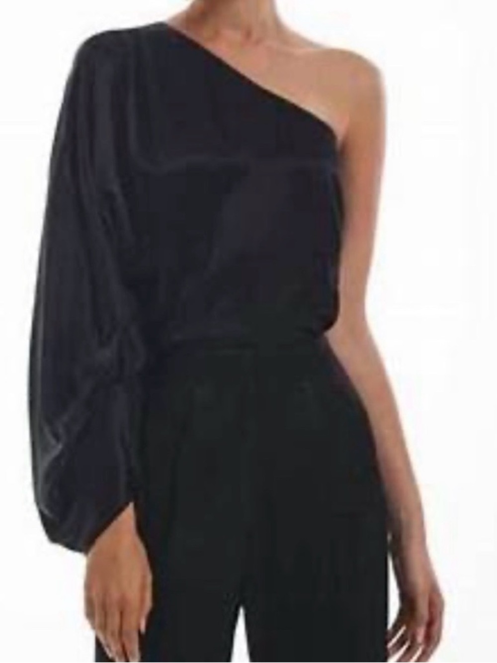 One-Shoulder Black Blouson Sleeve Top